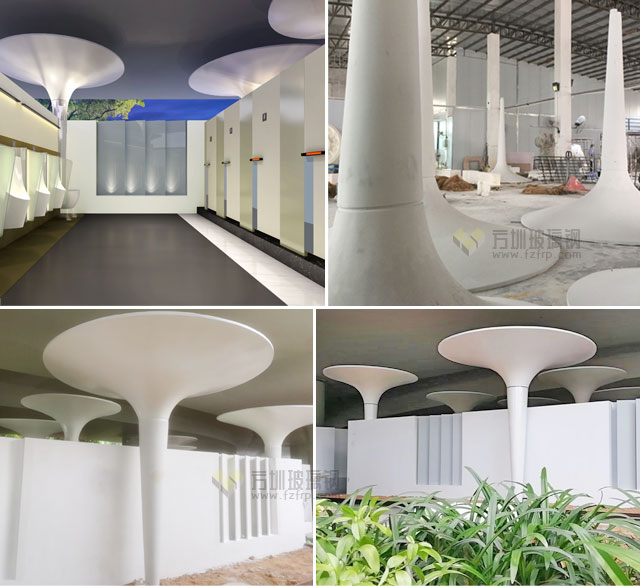 深圳龍崗市政5星級標準公廁形象工程玻璃鋼牽牛花喇叭造型柱裝飾工程